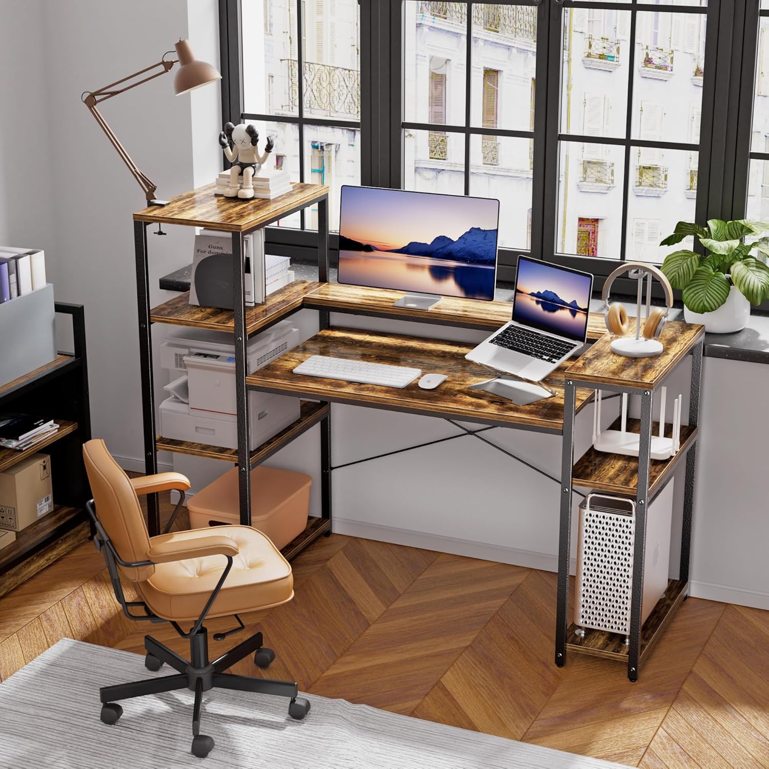 Teen Desk with Storage, 63-Inch Computer Desk with CPU Stand and Bookshelf, Home Office Desk for Study, Writing, PC Work, and Gaming