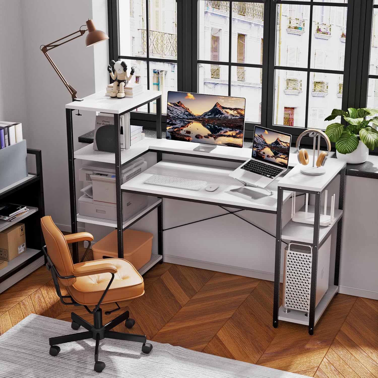 Teen Desk with Storage, 63-Inch Computer Desk with CPU Stand and Bookshelf, Home Office Desk for Study, Writing, PC Work, and Gaming