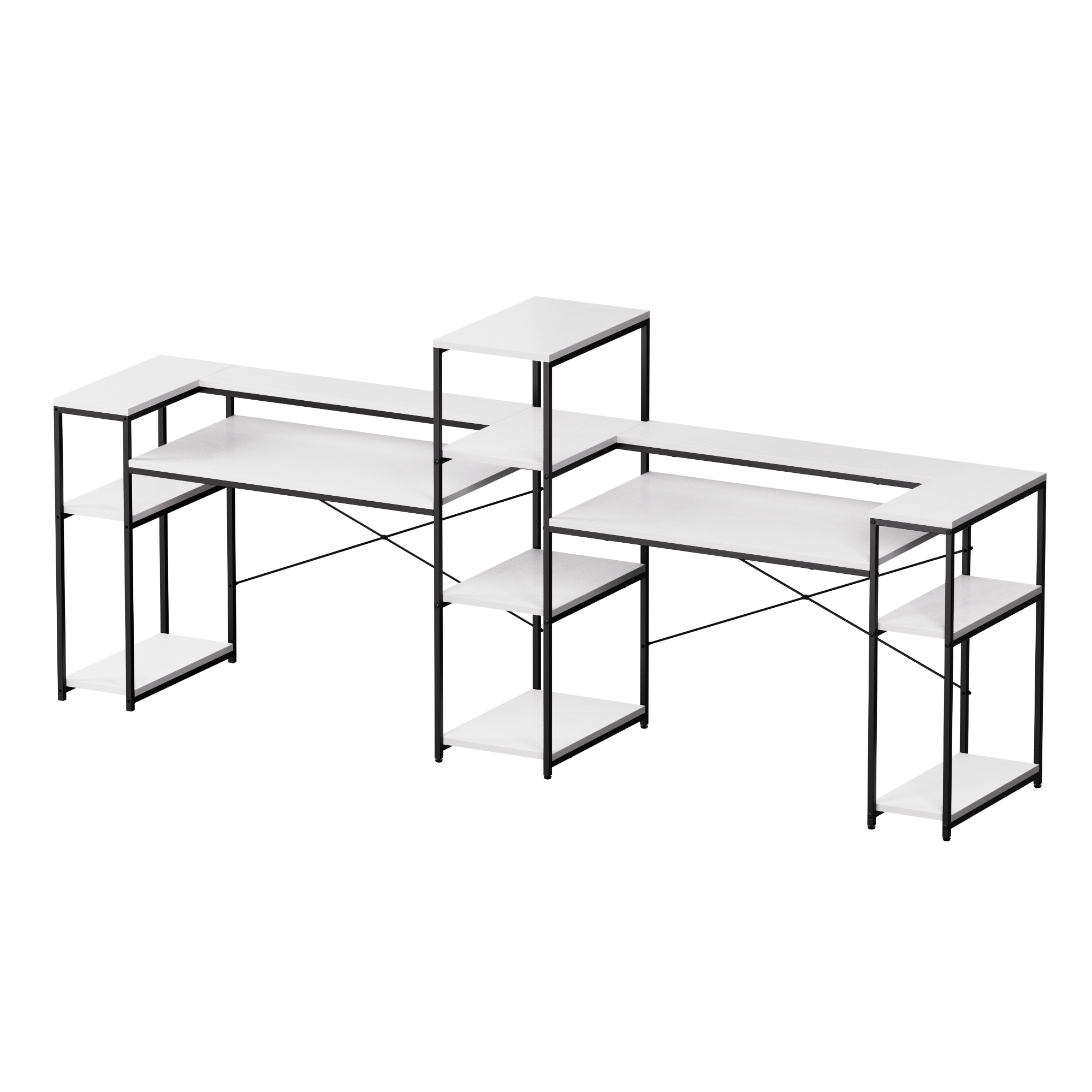 Two Person Computer Desk with Storage Shelves